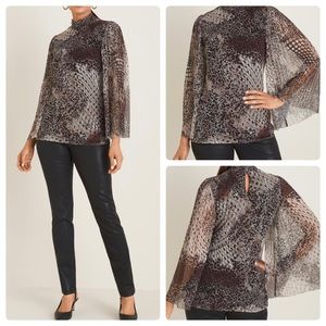 CHICO'S Cheetah Snake Print Mesh Top Size XLP Long Sleeve Flowy Kimono Sleeve